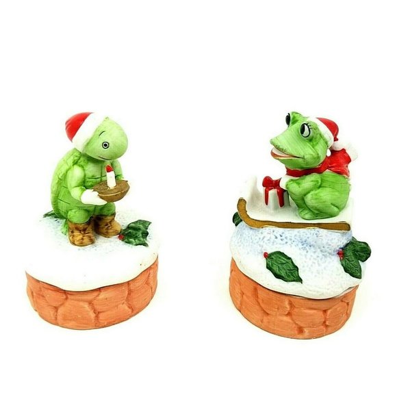 Lot of Vintage Lunds Lites Turtle Frog Ceramic Box